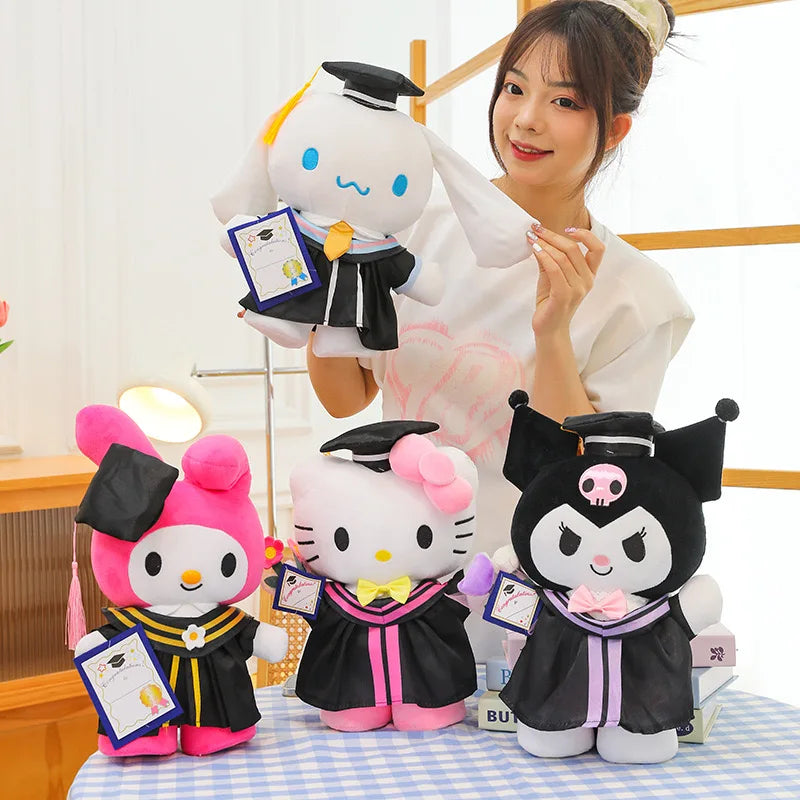 Sanrio Anime Plush 35Cm Cinnamoroll My Melody Kuromi Hello Kitty Graduation Plushie Doll Kawaii Soft Stuffed Graduation Gifts