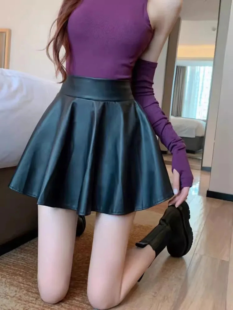 Multipurpose Elastic Mini Short Skirt Women Faux Leather Skirts High Waist for Skater Work Nightclub
