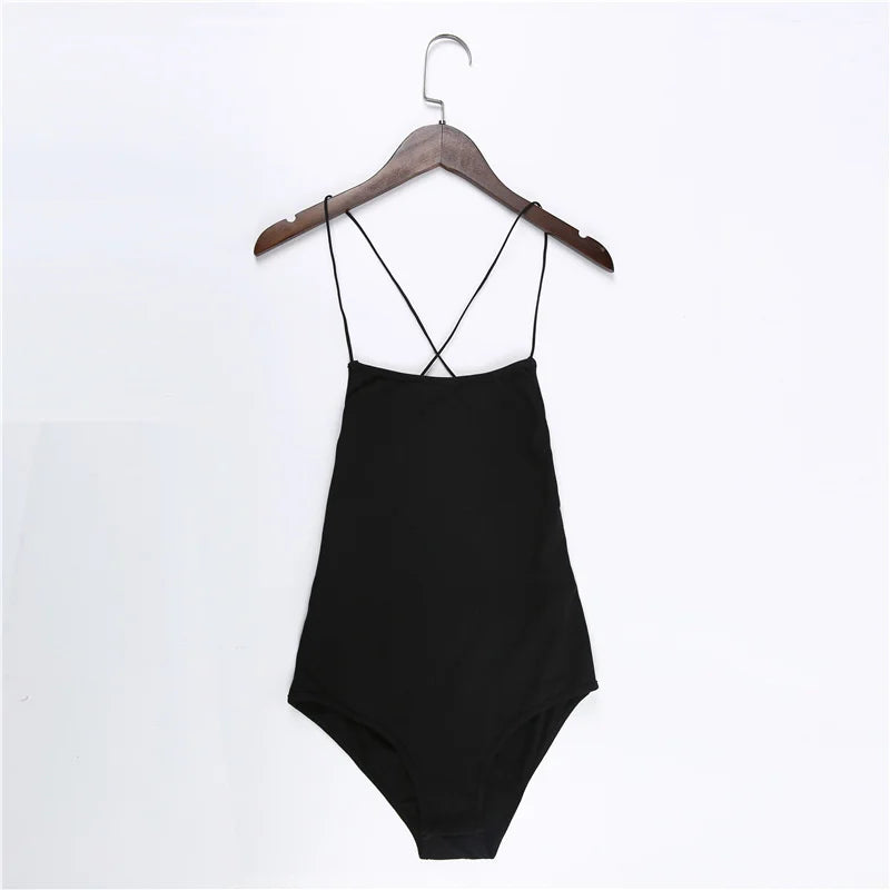New in 2024 Summer Sexy Bandage Bodysuit Women Hollow Out Backless Black Body Top Female Cotton One Pieces Night Club Outfit