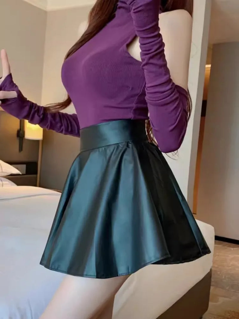Multipurpose Elastic Mini Short Skirt Women Faux Leather Skirts High Waist for Skater Work Nightclub