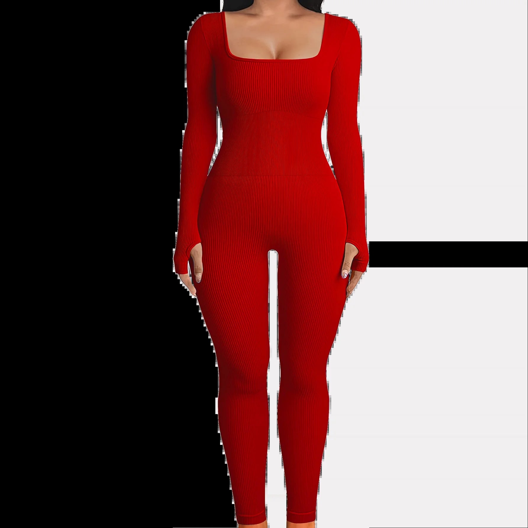 Solid Color Ribbed Yoga Jumpsuit, Seamless Slim Fit Long Sleeve Sports Bodysuit, Women'S Activewear