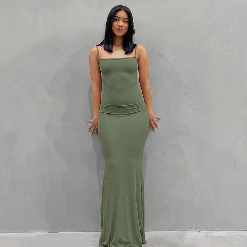 New Dresses 2025 Woman Fashion Summer Solid Colour Sexy Slim Camisole Skirts