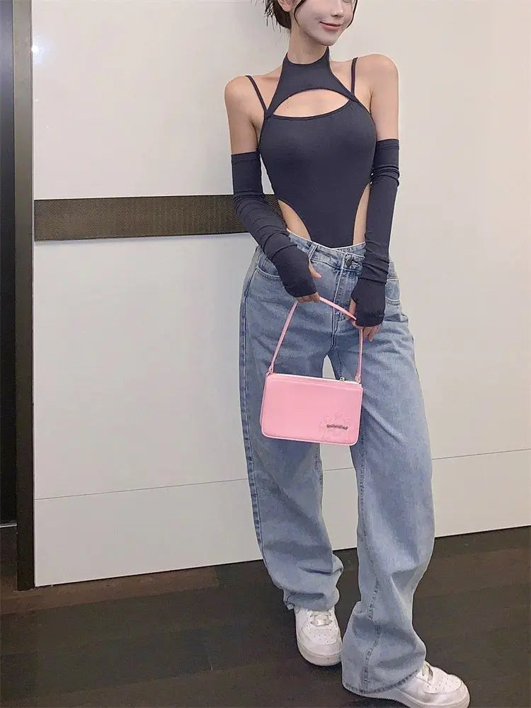 Y2K Sexy Camisole Women'S Backless Hollow Out Irregular Bodysuits Top Summer New Fashion Solid Color Shirt Body Tops Jumpsuit