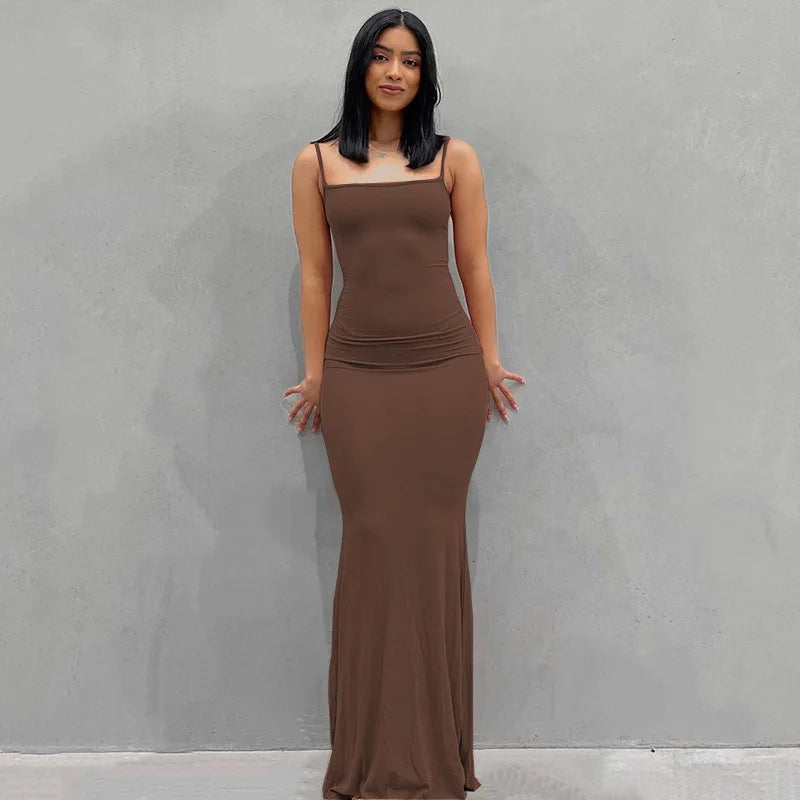 New Dresses 2025 Woman Fashion Summer Solid Colour Sexy Slim Camisole Skirts