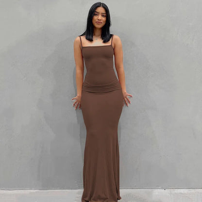 New Dresses 2025 Woman Fashion Summer Solid Colour Sexy Slim Camisole Skirts