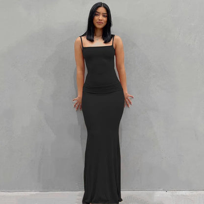 New Dresses 2025 Woman Fashion Summer Solid Colour Sexy Slim Camisole Skirts