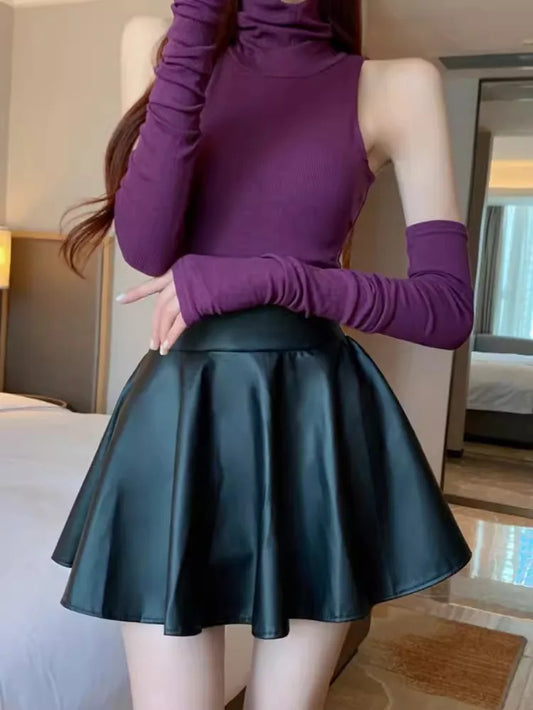 Multipurpose Elastic Mini Short Skirt Women Faux Leather Skirts High Waist for Skater Work Nightclub