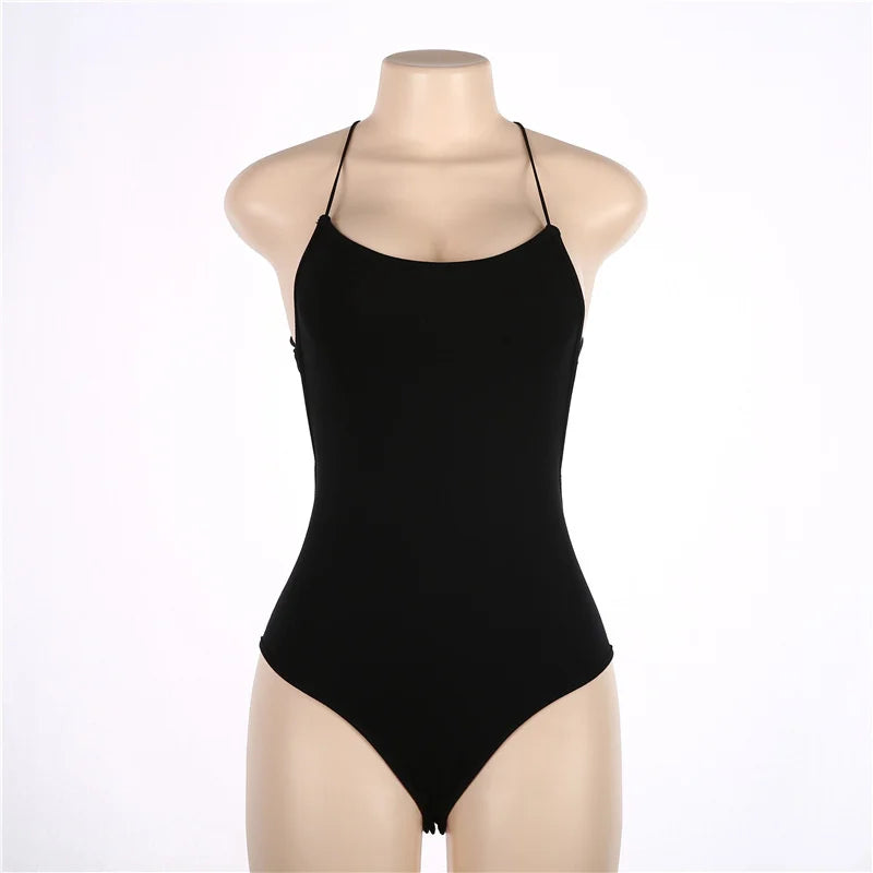 New in 2024 Summer Sexy Bandage Bodysuit Women Hollow Out Backless Black Body Top Female Cotton One Pieces Night Club Outfit