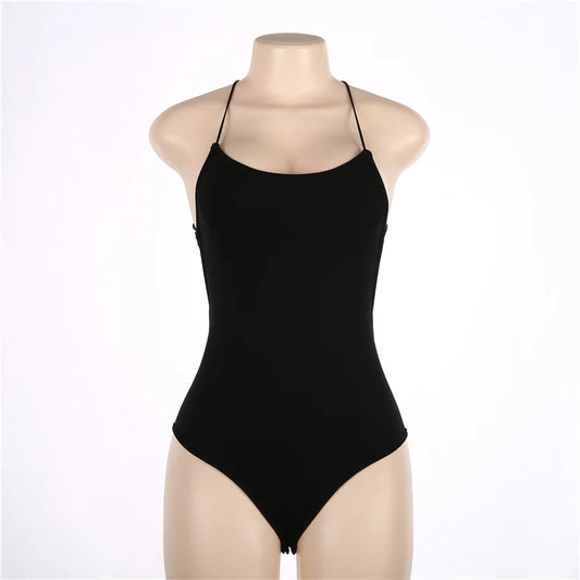 New in 2024 Summer Sexy Bandage Bodysuit Women Hollow Out Backless Black Body Top Female Cotton One Pieces Night Club Outfit