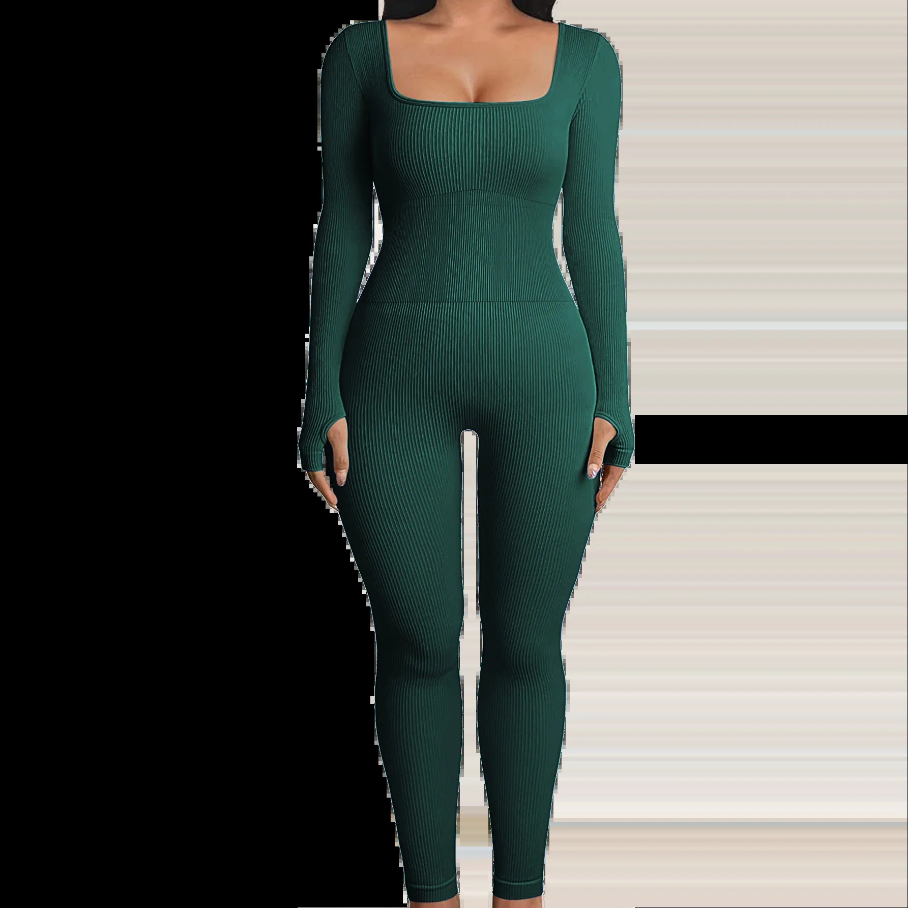 Solid Color Ribbed Yoga Jumpsuit, Seamless Slim Fit Long Sleeve Sports Bodysuit, Women'S Activewear