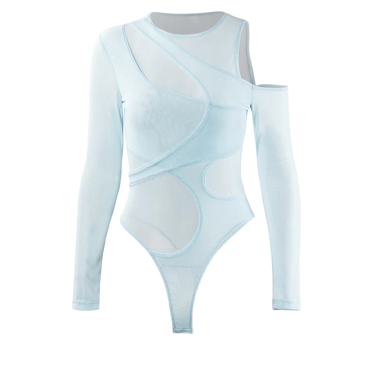 New in 2025 Women Spring Summer Long Sleeve Mesh See through Sexy Bodysuit Ladies Club Black One Pieces Top Body Suits